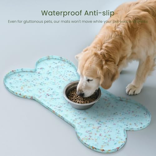 PWTAA Dog Food Mat Anti-Slip Silicone Dog Bowl Mat Thicker Pet Placemat Waterproof Cat Feeder Pad with Raised Edge Puppy Kitten Feeding Mats Suitable Small Medium-Sized Dogs Cats Eating Tray - Image 3