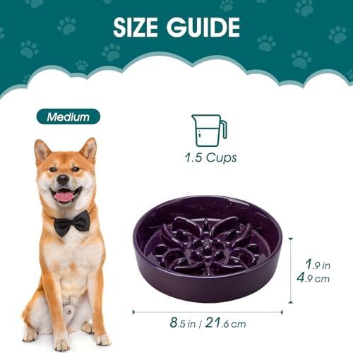 vancasso Ceramic Slow Feeder Dog Bowls, Puzzle Dog Food Bowls with Floral Maze, Anti -Slip Pet Food Dish for Medium Breed, 1.5 Cups, Purple - Image 2