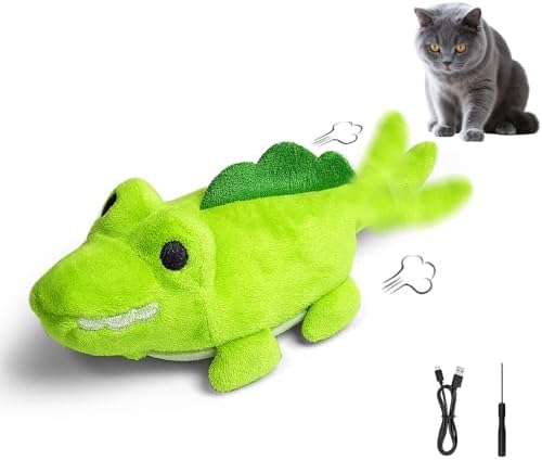 Interactive Cat Toys for Indoor Cats – Auto Moving Alligator with 360° Random Movement & Tail Wagging, Rechargeable Cat Exercise Toy with Catnip, Self-Play Fun for Bored Adult Cats-Green by ZelingHTL