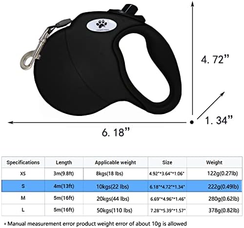 13 ft Retractable Dog Leash for Large Dogs up to 26 lbs,Tangle-Free Nylon Tape,Black S - Image 2