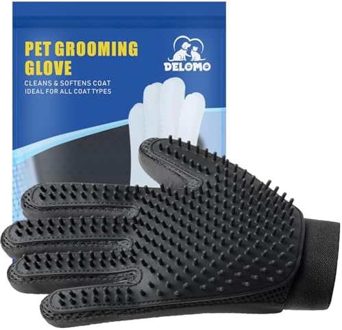 Pet Hair Removal Glove with 255 Silicone Tips for Dogs & Cats, Right Black by DELOMO