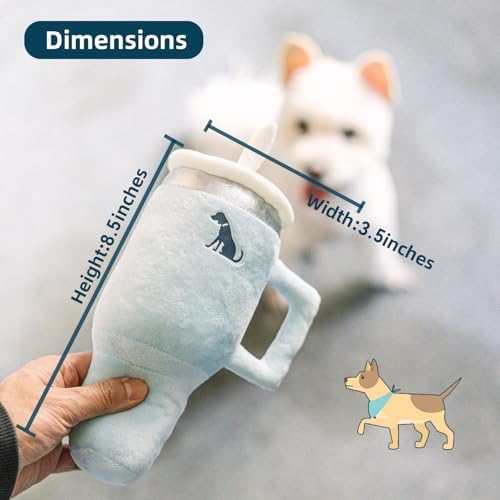 Funny Tumbler with Handle Cup Dog Toys,Cute Squeaky Dog Toys Cup,Pink Puppy Toys,Interactive Fluff and Tuff Dog Toy Cup,Cigarette Dog Toy(Blue) - Image 3