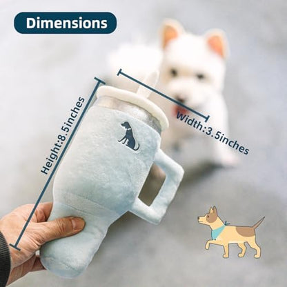 Funny Tumbler with Handle Cup Dog Toys,Cute Squeaky Dog Toys Cup,Pink Puppy Toys,Interactive Fluff and Tuff Dog Toy Cup,Cigarette Dog Toy(Blue) - Image 3