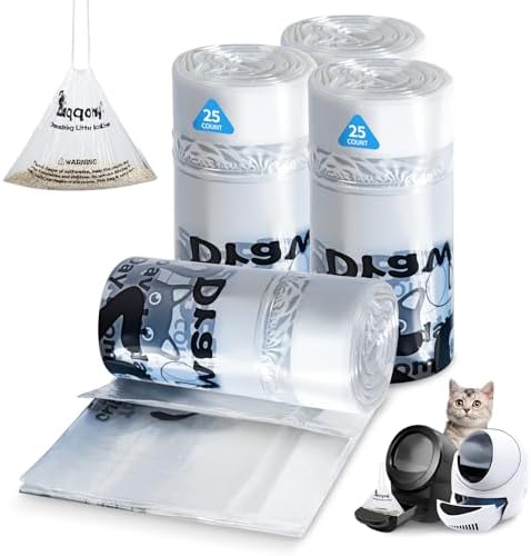 Litter Box Liners 100 Count - Compatible with Litter Robot 4 & 3, Leak-Proof Drawstring Waste Bags, Pre-Separated Clear Design (25.8" x 21"), Odor Control by Zuqqony