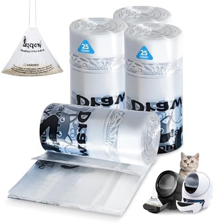 Litter Box Liners 100 Count - Compatible with Litter Robot 4 & 3, Leak-Proof Drawstring Waste Bags, Pre-Separated Clear Design (25.8" x 21"), Odor Control by Zuqqony