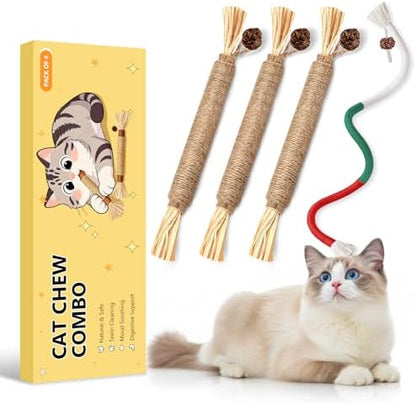Cat Toys for Indoor Cats, Red, 3 Pcs Silvervine Sticks & 1 Pc Rope by Home