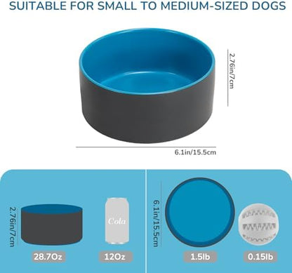 SPUNKYJUNKY 28.7OZ Ceramic Dog and Cat Bowl, Modern Cute Weighted Food Water Bowl for Replacement Blue-Grey (2 Pack) - Image 4