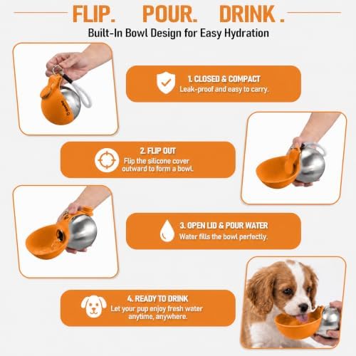Cibaabo Portable Dog Water Bottle with Collapsible Silicone Bowl 10 oz - Image 2