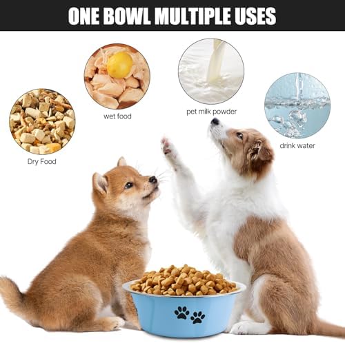 Stainless Steel Dog Bowls, Nonslip Rubber Bottom No Spill Proof Skid Metal Insulated Dog Bowls for Large Medium Small Breed Dogs (Blue, 8.5 Cups/71 OZ) - Image 2