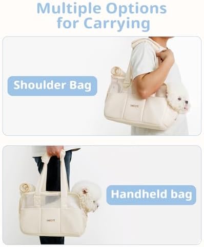ONECUTE Dog Purse Carrier for Small Dogs Rabbit cat with Large Pockets, Cotton Bag, Dog Carrier Soft Sided, Collapsible Travel Puppy Carrier (Beige Breathable, 13.6" L x 6.5" W x 10.0" H) - Image 5