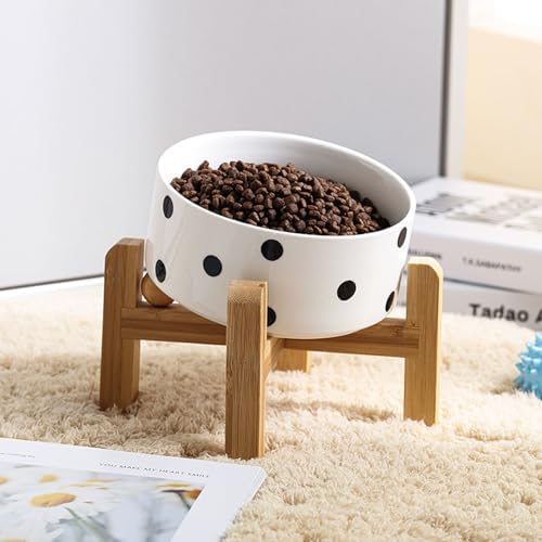 Petygooing Raised/Elevated 15°Slanted Ceramic Dog Bowl for Small Breeds,Tilted Anti Slip Pet Bowl,Food Water Dish with Stand for Cats and Small Dogs Puppy 13.5 OZ (5.1In / 1.7 Cups) Black Dot - Image 6