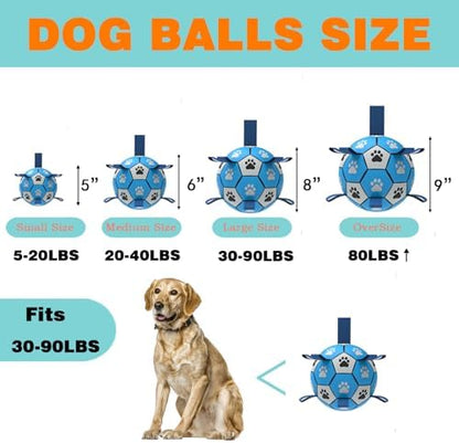 Dog Soccer Ball, Interactive Toys for Tug of War, Puppy Birthday Gifts, Tug Toy, Water Toy, Durable Balls for Small & Medium Size(8 inch-Blue) - Image 2