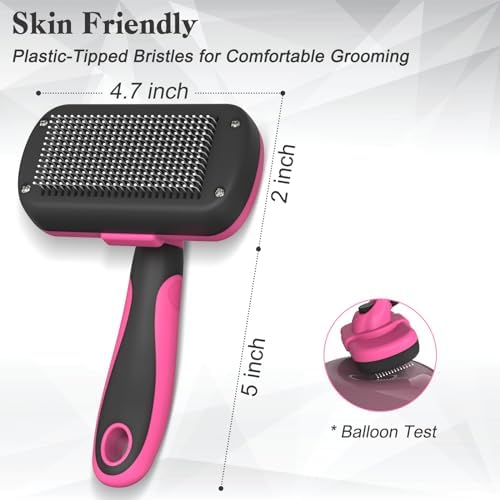 Dipoo Self-Cleaning Pet Grooming Brush - Skin-Friendly Deshedding Tool for Dogs & Cats in Pink, Removes Loose Hair and Tangles - Image 4