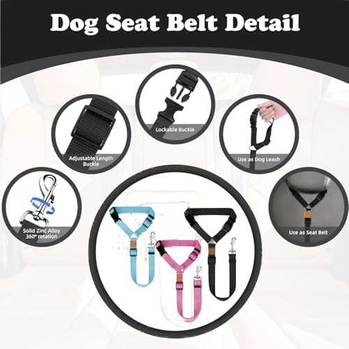 3 Pack Dog Seat Belt for Car, Car Headrest Restraint Adjustable Nylon Fabric, Dog Restraints Vehicle Seatbelts Harness - Image 3