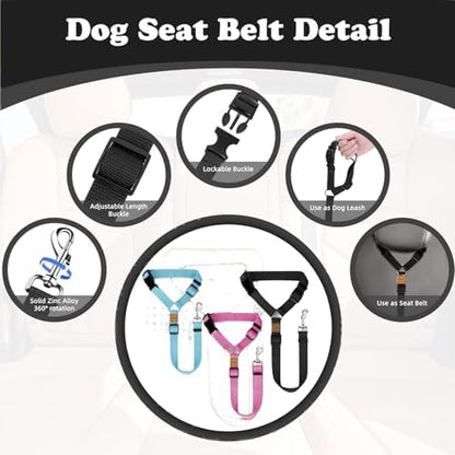 3 Pack Dog Seat Belt for Car, Car Headrest Restraint Adjustable Nylon Fabric, Dog Restraints Vehicle Seatbelts Harness - Image 3