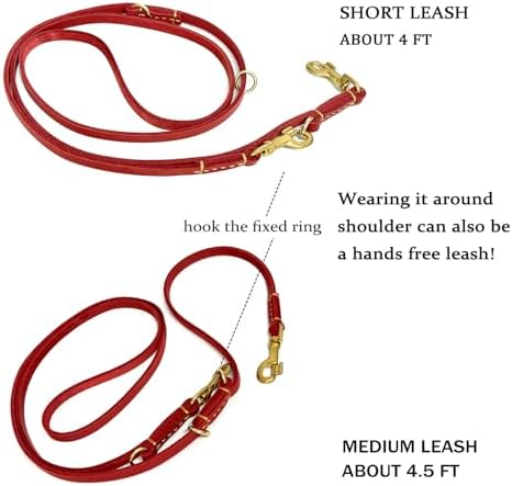 Multi Function 8ft Genuine Leather Hands Free Dog Training Leash for Puppy Small and Medium Dogs (8 Foot*3/8 inch, Red) - Image 4