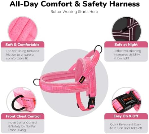 Didog No Pull Dog Harness for Small Dogs, Soft Flannel Padded, Pink, XS - Image 5