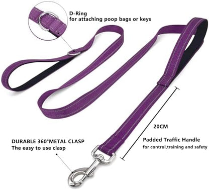 6 FT Purple Nylon Reflective Dog Leash for Small Dogs with 2 Padded Handle - Image 3