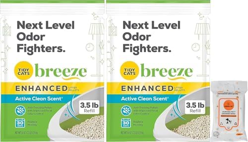 (2 Pack) Cat Breeze Enhanced Active Clean Scent Cat Litter Pellets, Refill 3.5 lb with Aurora Pet Wet Wipes by AuroraPet%C2%AE