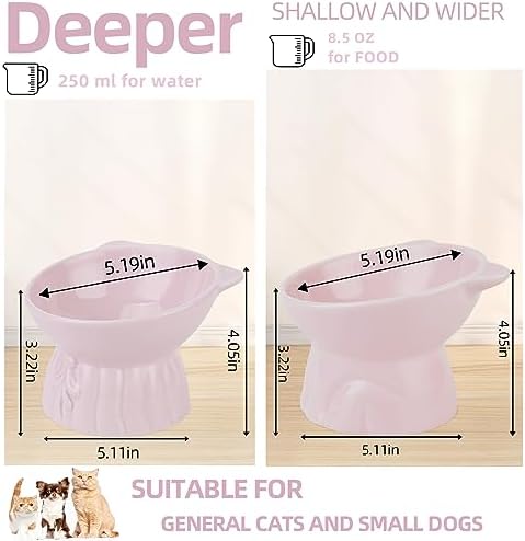 Elevated Cat Bowls 2-Pack, Ceramic Raised Cat Food & Water Dishes - Extra Wide & Shallow Whisker-Friendly Design, Anti-Vomit & Easy Digestion, Lead/Cadmium-Free, Microwave & Dishwasher Safe (Pink) - Image 2
