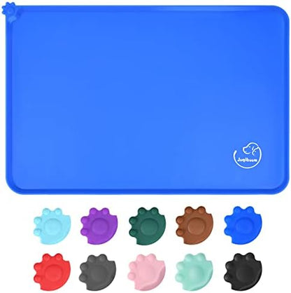Silicone Waterproof Dog Cat Pet Feeding Mats, Non Slip, Easy Clean Pet Dog Cat Bowl Mats Placemat (18.5" x 11.5") Navy Blue by Juqiboom
