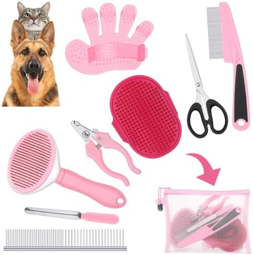 Yaomiao 9 Pcs Dog Grooming Kit Nail Clippers Deshedding Tools,Fresh Color by Yaomiao