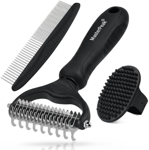 3-in-1 Pet Grooming Kit Rake Metal Comb & Bath Brush Black by Unknown