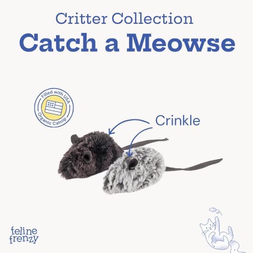 P.L.A.Y. Cute Plush Cat Toys - Feline Frenzy Animal Critter Themed Catnip Filled Toy, Great for Adult Cats and Kittens - Machine Washable, Recycled Materials, Crinkles (Catch a Meowse, Set of 2) - Image 2