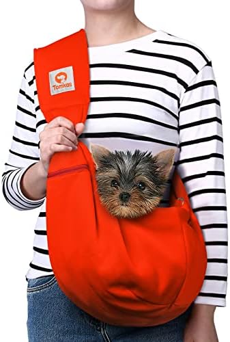 Tomkas Small Dog Cat Sling Carrier Puppy Purse Travel Wrap Soft Crossbody Pet Bag (Red, M - Zip Pocket & Adjust Strap) by TomkasFORTHELOVEOFPALS
