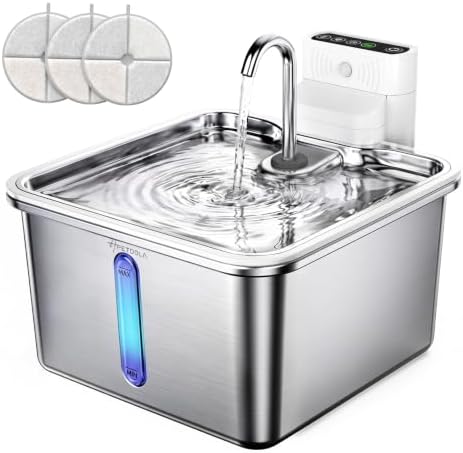Cat Water Fountain Stainless Steel, 135fl-oz/4L Wireless Cat Fountain by APDAPETDOLA