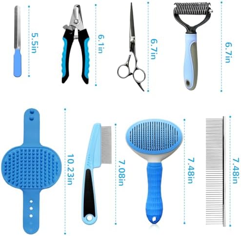 Dog Brush & Grooming Kit – 9-Piece Pet Brush & Deshedding Set for Shedding, Bathing, Trimming & Nail Care | Grooming Tools for Dogs & Cats, Includes Comb, Nail Clipper, Scissors, Slicker Brush (Blue) - Image 2