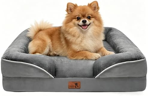 Spotted Play Orthopedic Dog Bed with Sides - Dog Sofa Beds for Small Dogs, Supportive Foam Pet Couch Bed with Washable Removable Cover, Waterproof Lining and Non-Slip Bottom, Grey - S by Spotted+Play