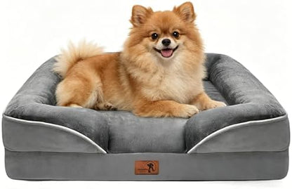 Spotted Play Orthopedic Dog Bed with Sides - Dog Sofa Beds for Small Dogs, Supportive Foam Pet Couch Bed with Washable Removable Cover, Waterproof Lining and Non-Slip Bottom, Grey - S by Spotted+Play