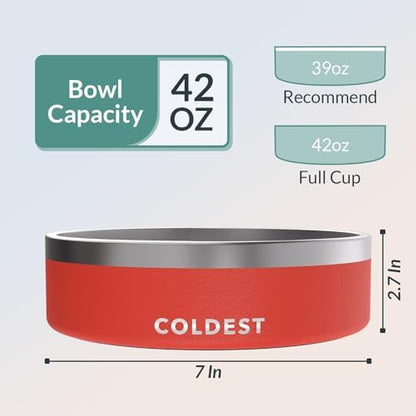 Coldest Dog Bowl - Anti Rust Metal, Non Slip, 3 Layers Insulated Stainless Steel Dog Bowls - Spill Proof & Heavy Duty - Water Bowl for Dogs, Cats & Pets, Dish Washer Safe (42 oz, Crimson Red) - Image 4