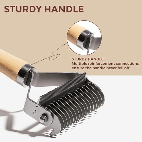 3-in-1 Professional Pet Shedding Dematting Comb - Deshedding Undercoat Rake for Dogs with Stainless Steel Blades Metal Pet Brush with Wood Handle Matted Hair Detangling Thinning and Shedding - Image 5