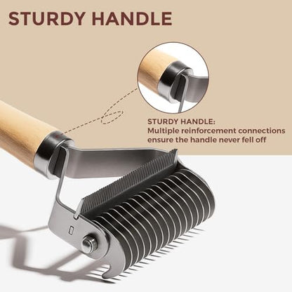 3-in-1 Professional Pet Shedding Dematting Comb - Deshedding Undercoat Rake for Dogs with Stainless Steel Blades Metal Pet Brush with Wood Handle Matted Hair Detangling Thinning and Shedding - Image 5
