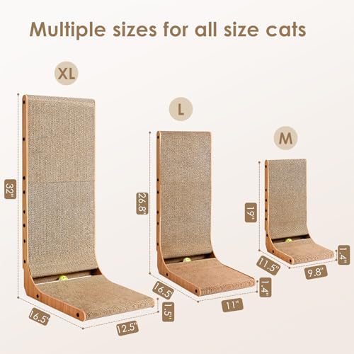 EHEYCIGA Cardboard Cat Scratcher for Indoor Cats, 26.8 Inch L Shaped Vertical Cat Scratching Board with Ball Cat Toy, Large Cat Scratcher Pad, Brown (Pack of 2) - Image 6