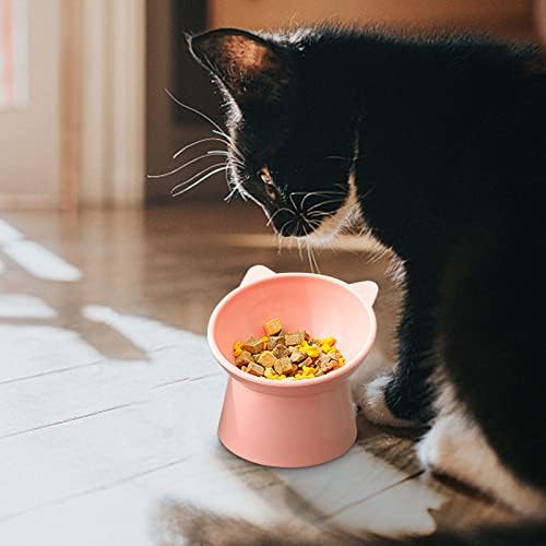 Tilted Elevated Cat Food Bowl - Cats Bowls Whisker Friendly Anti Vomiting Slanted Feeding Bowls Cute Shallow(Tall Cat Bowl-Pink) - Image 2