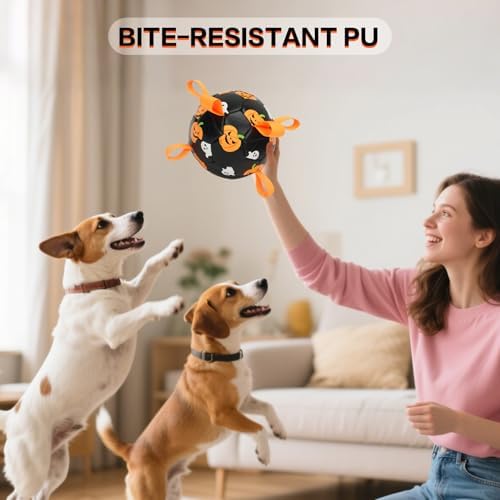 Dog Toys Balls, Dog Soccer Ball with Straps, Dog Birthday Gifts, Durable Balls for Small Medium Pet, Puppy Outdoor Toy, Pet Training Soccer Ball, World Cup Soccer (7.25 Inch) (Ghost, Large) - Image 4