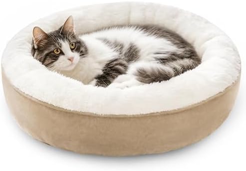 Love's cabin Round Donut Cat and Dog Cushion Bed, 20in Pet Bed for Cats or Small Dogs, Anti-Slip & Water-Resistant Bottom, Super Soft Durable Fabric Pet beds, Washable Luxury Cat & Dog Bed Camel by Lovescabin