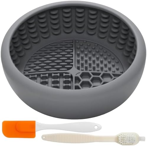 Dog Lick Bowl with Brush and Scraper, Anxiety Relief Lick Mat for Dogs, Non-Slip Freeze Licking Bowl Enrichment Puzzle Feeder for Distraction, BPA Free Silicone, Dishwasher Safe by KASBAH