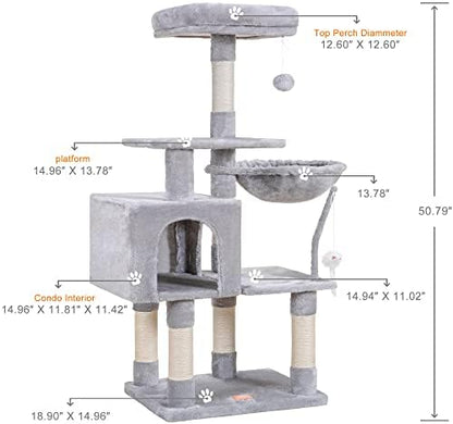 Heybly Cat Tree with Toy, 50.4" Cat Tower condo for Indoor Cats, HCT004W - Image 3