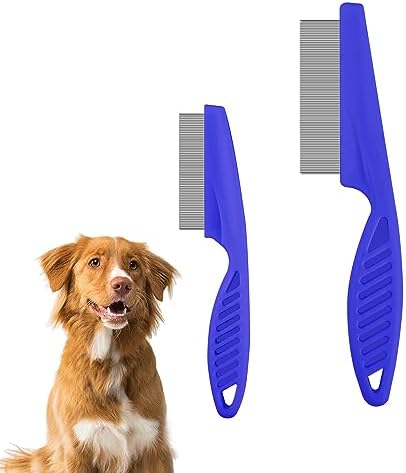 NQEUEPN Pet Hair Comb, 2 in 1 Multifunctional Pet Hair Comb for Grooming and Dehairing, Flea and Tear Stain Removal, Stainless Steel and ABS Material, Pack of 2, Blue by NQEUEPN