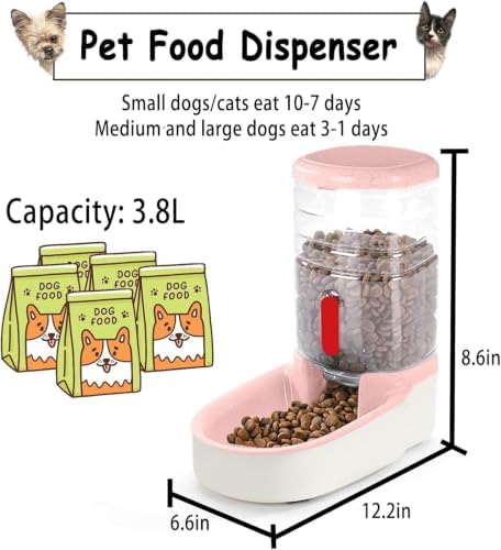 kathson Gravity Dog Food Dispenser Automatic Cat Feeding Food Station 1 Gallon Large Capacity Puppy Food Bowl for Small and Medium Dogs Cats Pink - Image 2