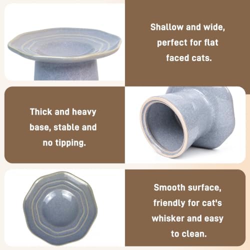 6" Wide Elevated Cat Food Bowls Ceramic Shallow Cat Dish Plate, Anti Vomiting, Whisker Fatigue, Light Gray Blue - Image 3