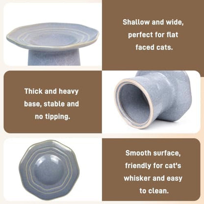 6" Wide Elevated Cat Food Bowls Ceramic Shallow Cat Dish Plate, Anti Vomiting, Whisker Fatigue, Light Gray Blue - Image 3