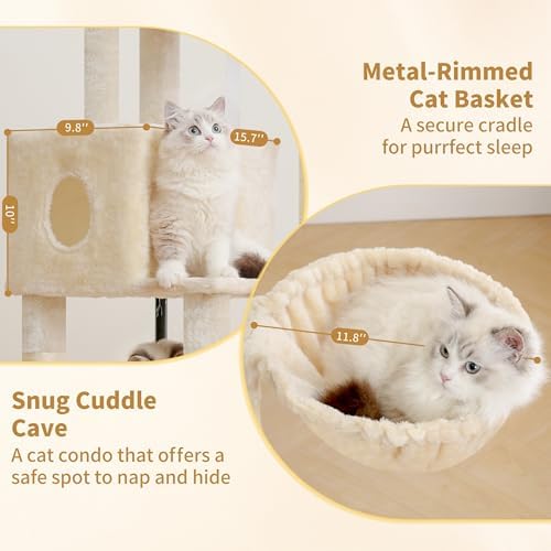 Heybly Cat Tree, 45.3" Cat Tower for Indoor Cats with Large Perch HCT202SM - Image 5