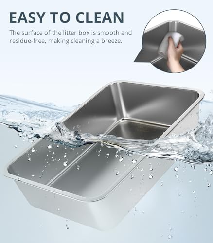 WENBOKMIN Stainless Steel Cat Litter Box - (23.5" L x 15.5" W x 4" H) | Non Slip, Easy to Clean, Never Absorbs Odor, Stains, or Rusts - Image 5