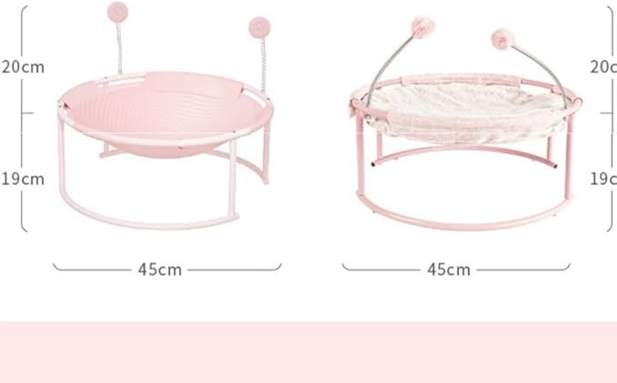 Cat Bed Summer Hammock Bed Free-Standing Cats Sleeping Supplies Washable & Breathable Easy Assembly Indoors Outdoors, 18 in x 18 in x 7.5 in (Pink)