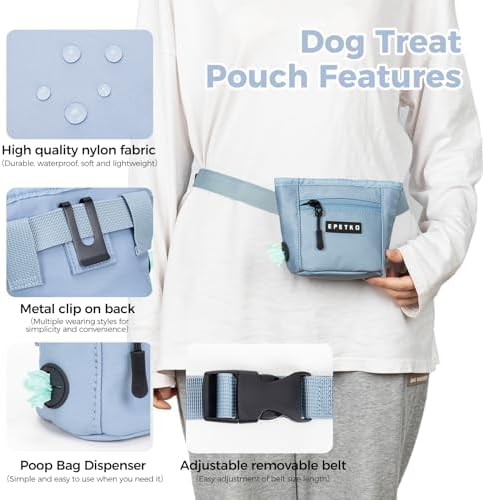 Dog Treat Pouch, Powerful Magnet Closure Device Dog Training Treat Bag Large Capacity Pet Treat Pouch with Poop Bag Dispenser Treat Bag for Dog Training with Metal Waistband Clip (Light Blue) - Image 6